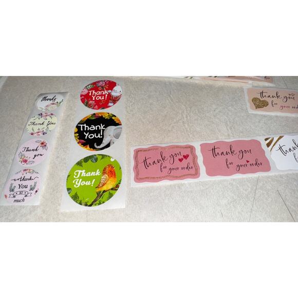 Thank You Sticker Strips 247 Stickers Floral Small Animal Medium For Your Order - Picture 2 of 5